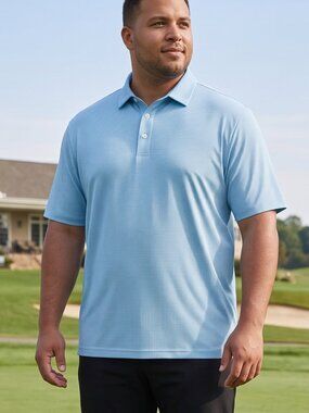 NWT | EAGEGOF Men's Blue Checked Pattern Golf Polo Shirt Short Sleeve | 2XL